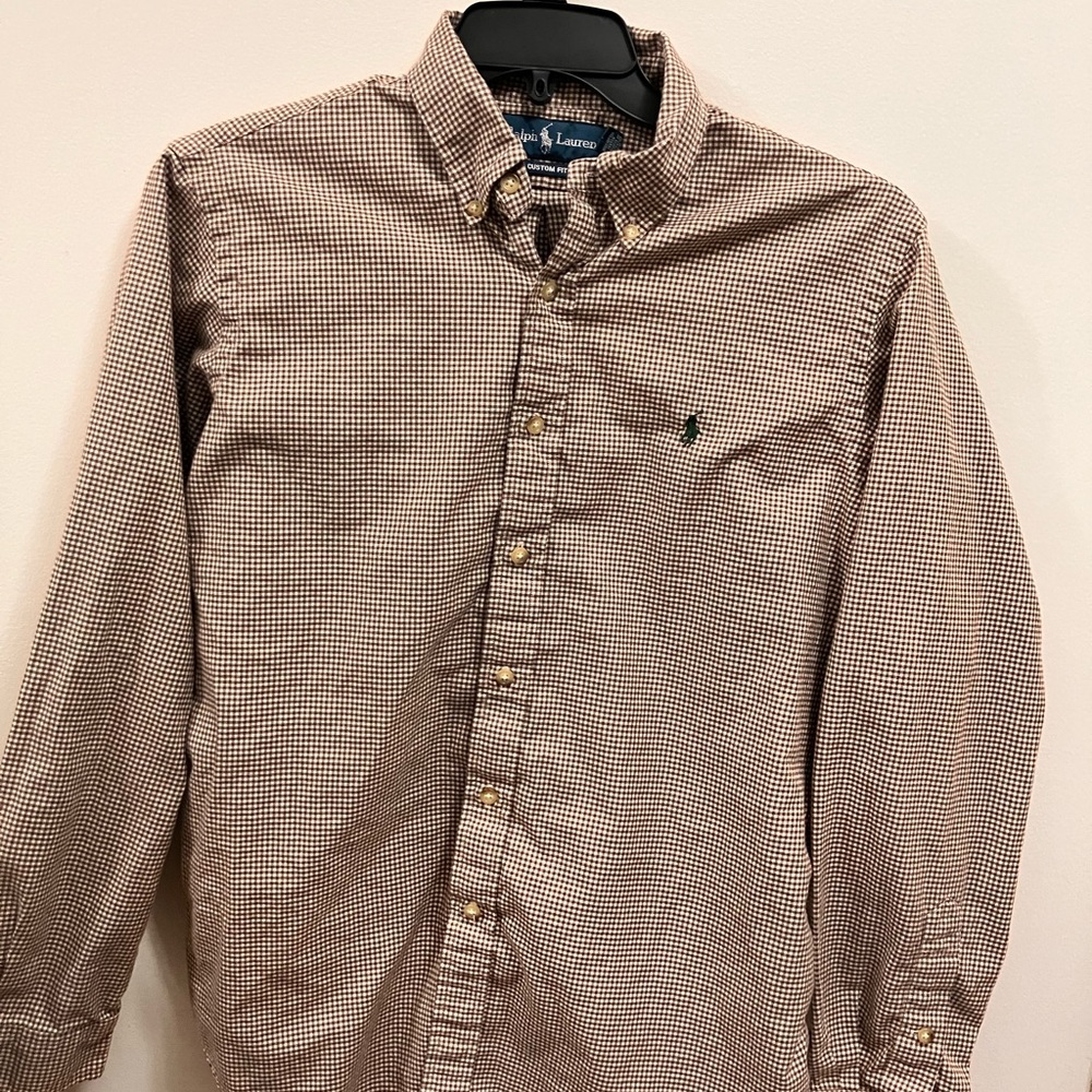 Ralph Lauren Men's Brown Checkered Shirt  SZ M Customer Fit Button Down Collar